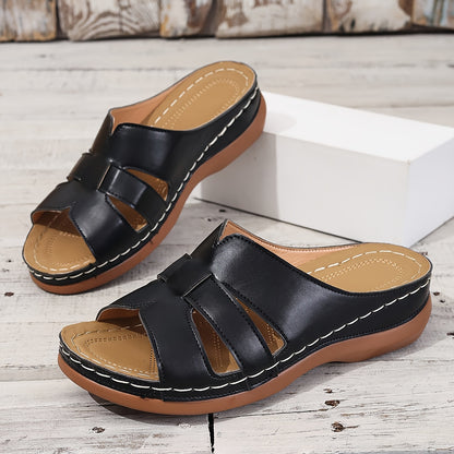 Women's Comfort Slide Sandals - Open Toe, Mid-Heel, Faux Cover with TPU Sole for Indoor/Outdoor Wear