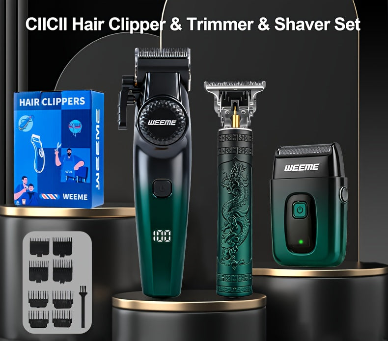 WEEME 3pcs professional Men's hair clipper set, easy to operate, comes with an electric razor, multi-functional hair trimmer for trimming hair and beard, suitable for both home use and barber shops, an excellent gift for frie