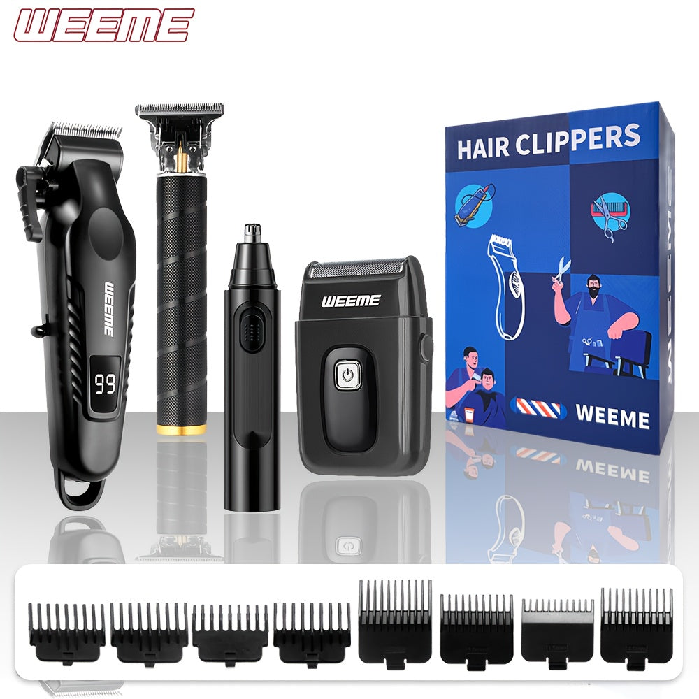 WEEME 4pcs Rechargeable Electric Grooming Kit for Men - Hair Clipper Electric Foil Shavers and Beard Trimmers, Ear, Nose Hair Trimmer Set, USB Charged - Perfect Holiday Gift