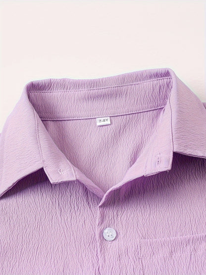 Boys' Casual Short Sleeve Solid Color Shirt with Stretch Fabric