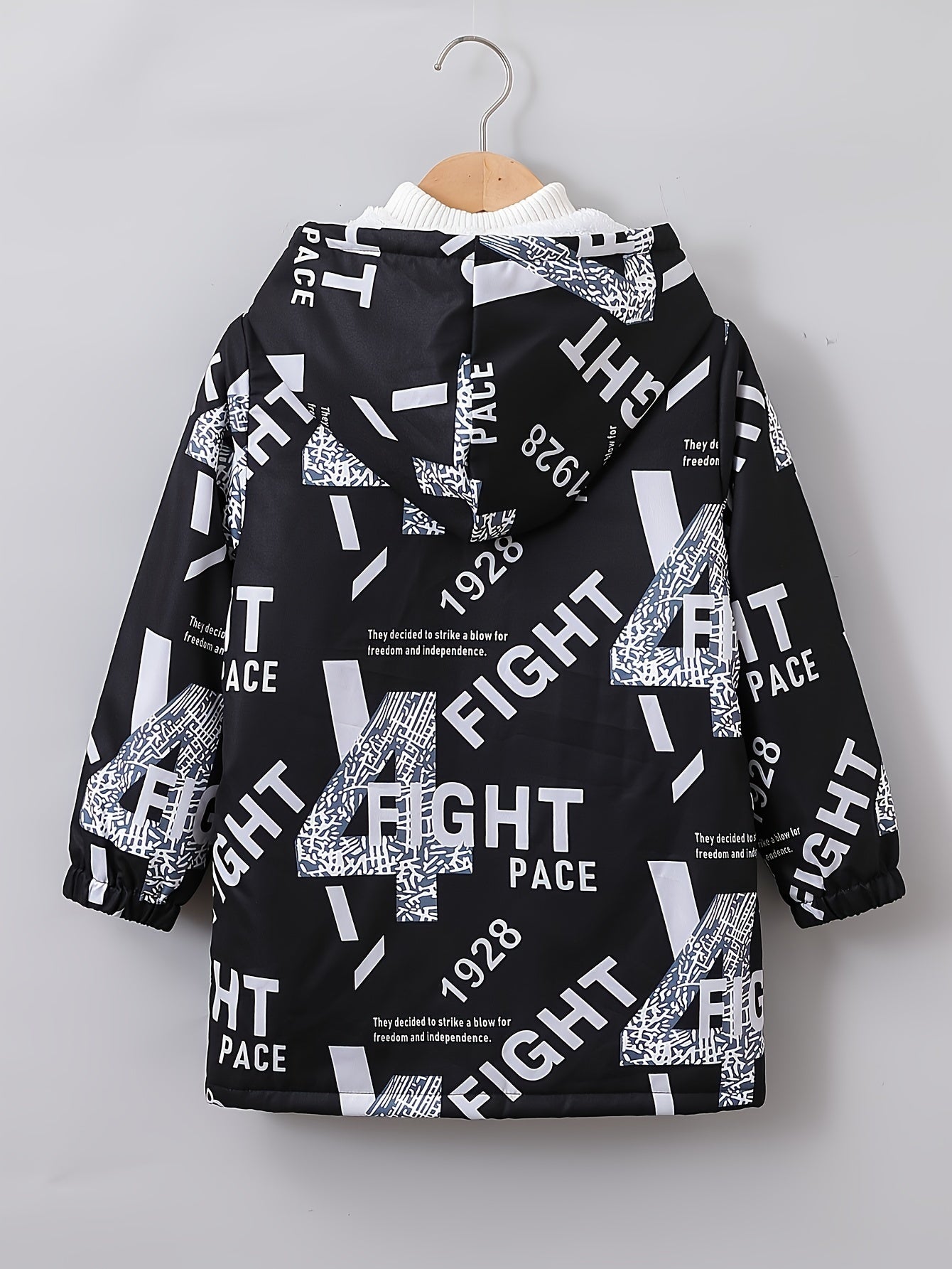 Boys' Cozy Jacket with Letter Print - Casual & Warm Windproof Outerwear for Fall/Winter