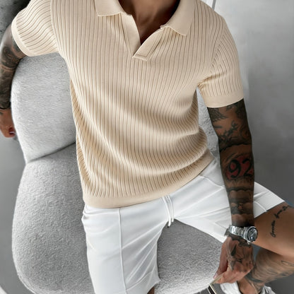 Men'S Summer Short Sleeve Polo Knit Shirt | Casual Solid Color Pullover, Suitable For Daily Wear, Outdoor Activities, And Street Style - ayq