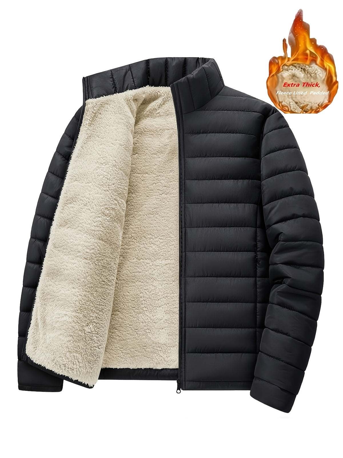 Men's Slim Fit Quilted Winter Jacket with Warm Plush Lining