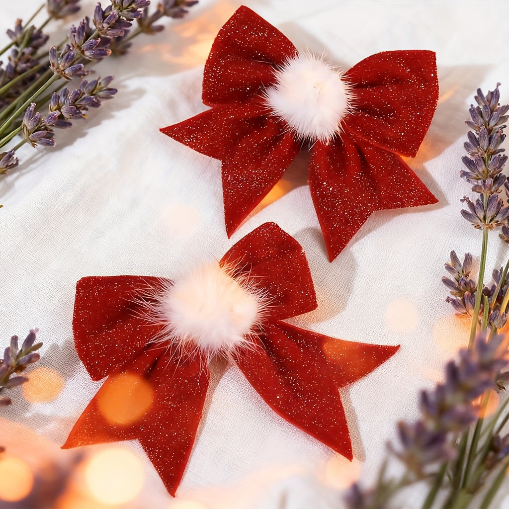 1pc or 2pcs Set (Matching Pair) French-Style Large Bow Hair Claw Clip - Burgundy & White Two-Tone Satin, Non-Slip Teeth for secure hold, for wedding/Party/Braids/Twists/Buns - Gentle on Hair, Wedding Hair for Women