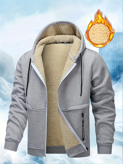 Men's Casual Warm Fleece Hooded Jacket with Zipper