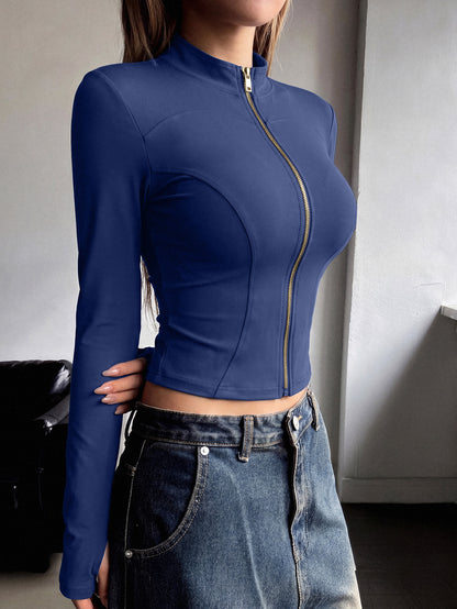 Women’s Athletic Long Sleeve Jacket with Thumb Loop, Stretchy Fit