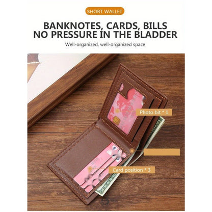 Customizable Name Men'S Wallet | Short Youth Fashion Wallet with Multi Slot Lychee Pattern, Ideal for Father'S Day, Valentine'S Day, Wedding, Groom'S Father and Boyfriend Exclusive Gift