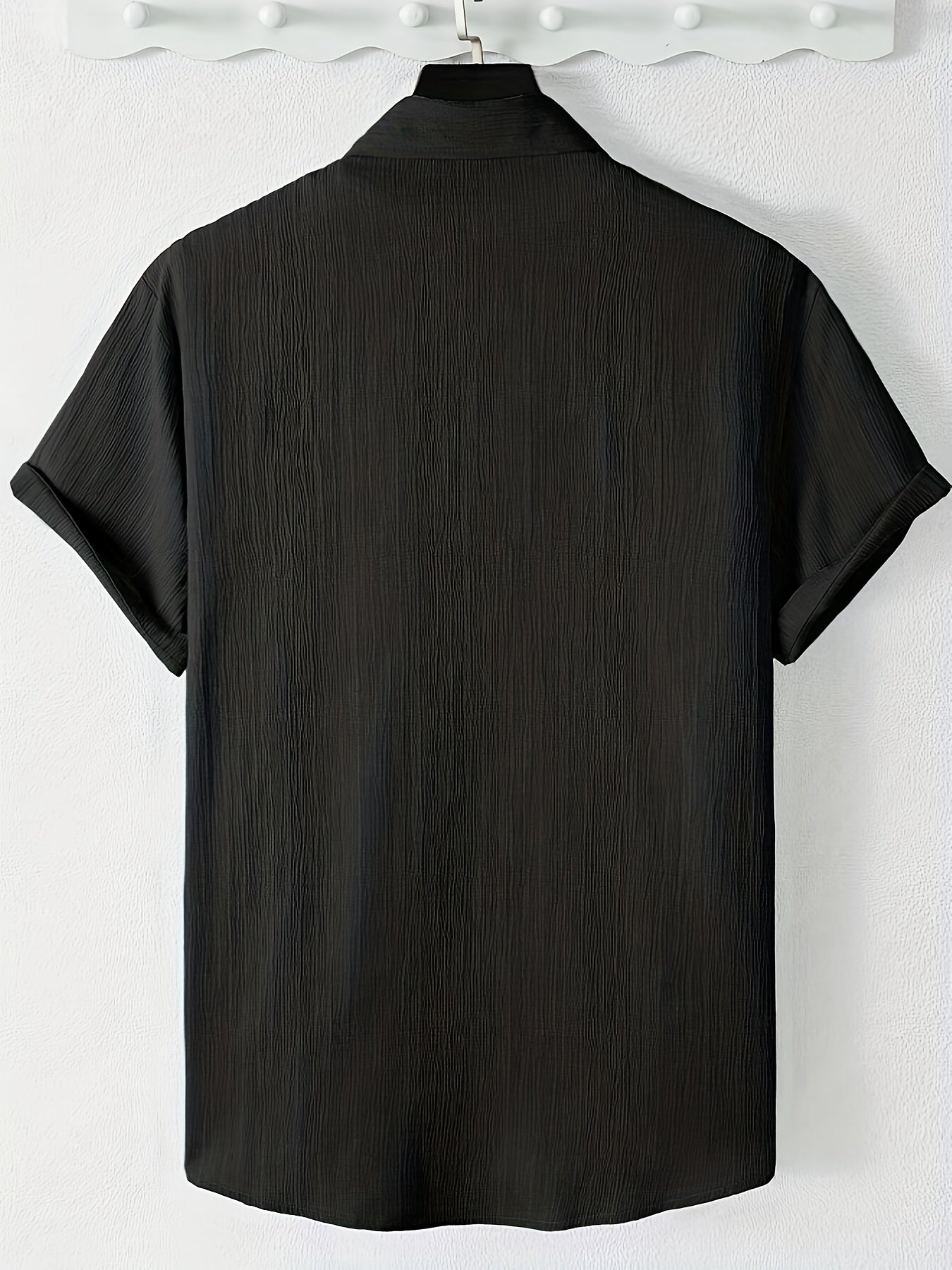 Men's Casual Button-Front Shirt with Lapel Collar, Lightweight Polyest