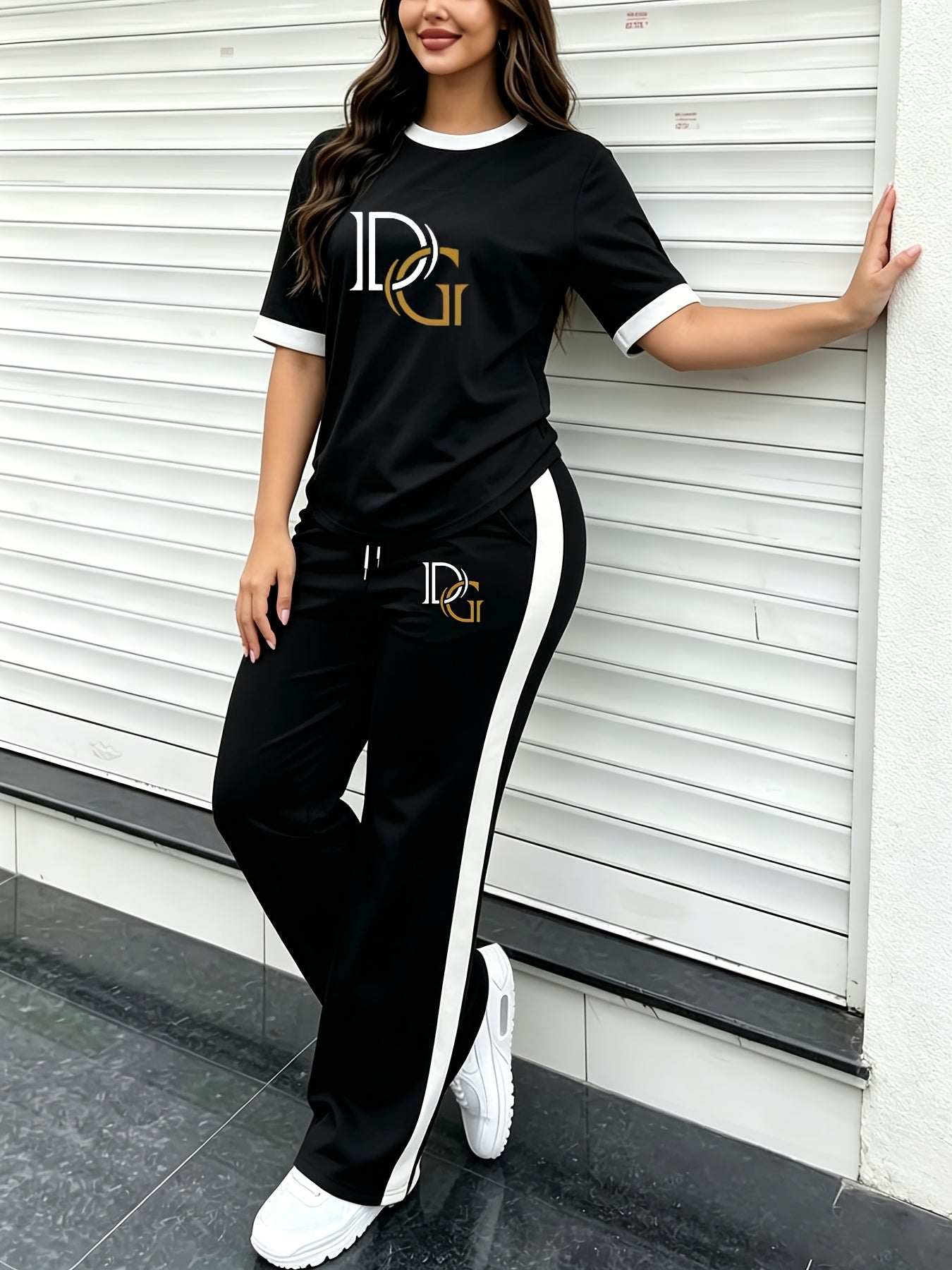 Women's Casual 2-Piece Set, Loose T-Shirt & Wide-Leg Pants