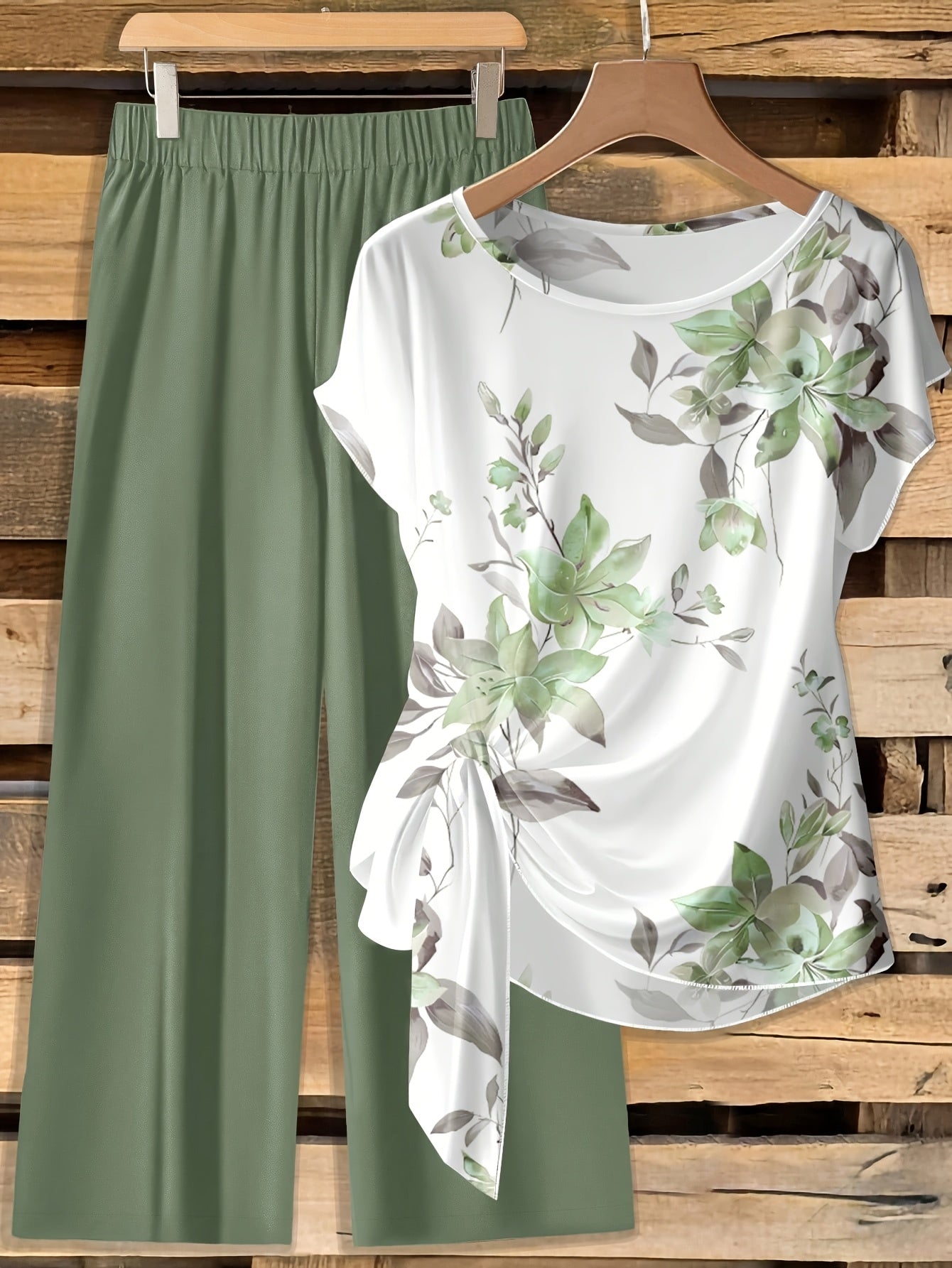 Women's Floral Bow-Tie Blouse & Loose Straight Pants Set