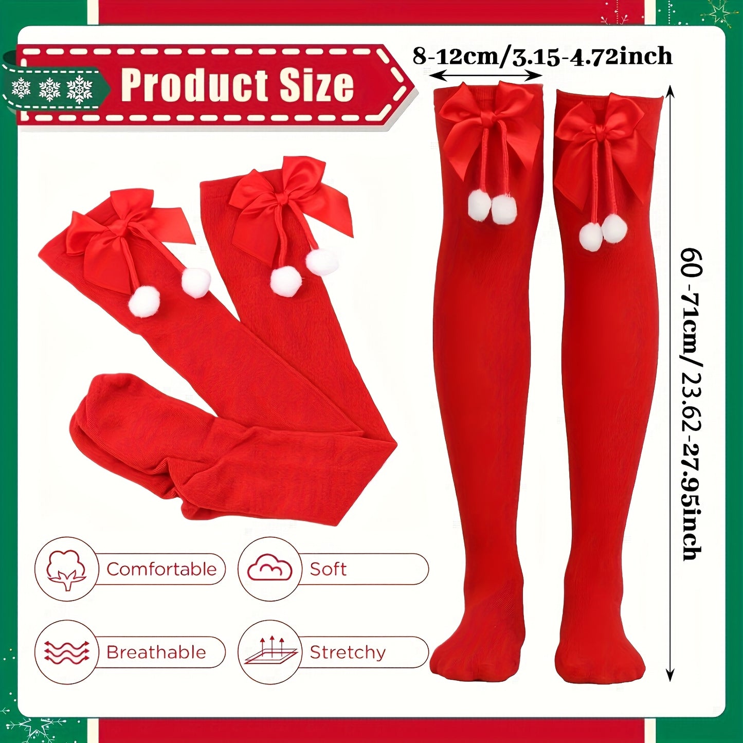 3pcs, Practical Women's Red Christmas Dress up Set, with thigh high socks, hats, gloves, practical and thoughtful, suitable for Christmas events, Christmas, and New Year parties, a must-have for practical dressing up!