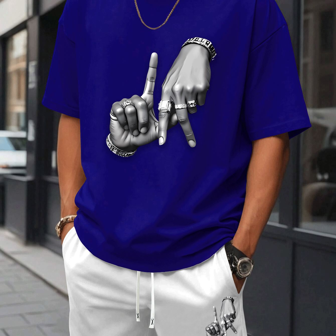 New Summer Men's Printed 2pcs Fashion Casual Suit, Round Neck Short Sleeve T-shirt and Waistband Shorts Set