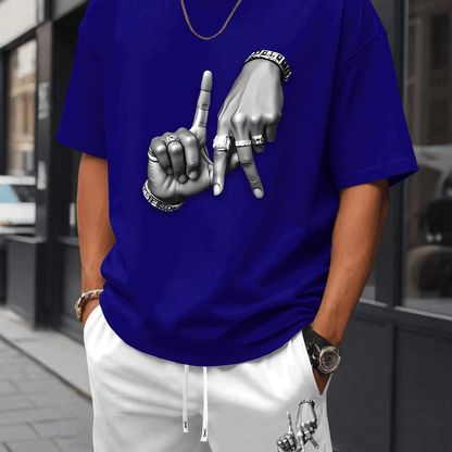 New Summer Men's Printed 2pcs Fashion Casual Suit, Round Neck Short Sleeve T-shirt and Waistband Shorts Set