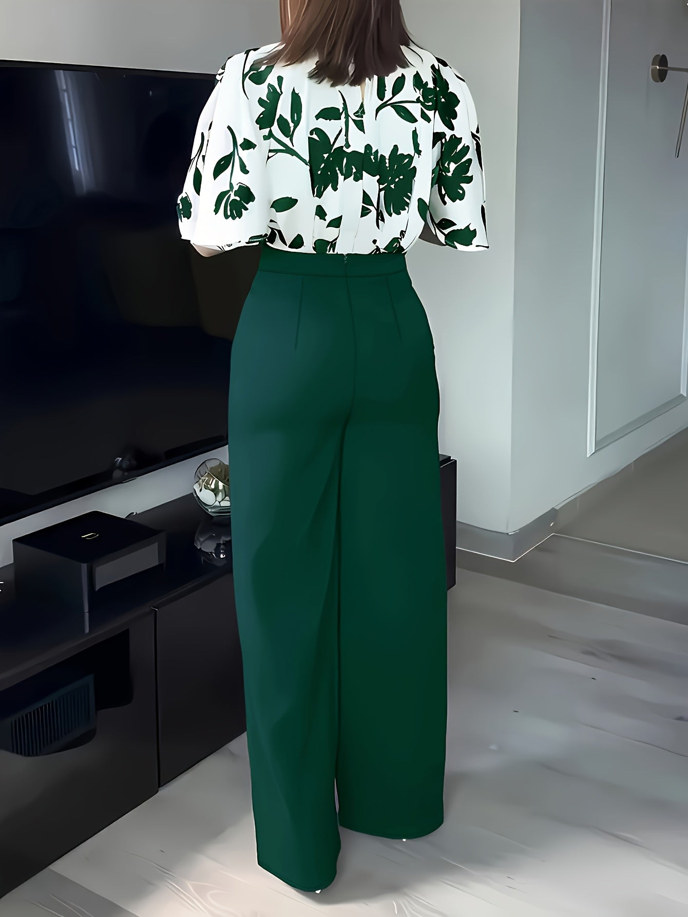 ZD0410952 Women's Printed Spring/Summer Elegant Commuter Casual Shirt 2pcs Set