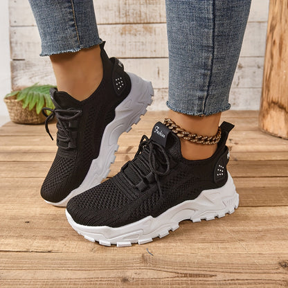 Կանացի առօրյա սպորտային կոշիկներ՝ շնչող գործվածքից վերնամասով, ռետինե ներբանով, ցածր գագաթով, պարզ մատով, բոլոր եղանակների հարմարավետ կոշիկներ, առօրյա հագուստ | Ժամանակակից առօրյա ոճ | Շնչող գործվածքից սպորտային կոշիկներ