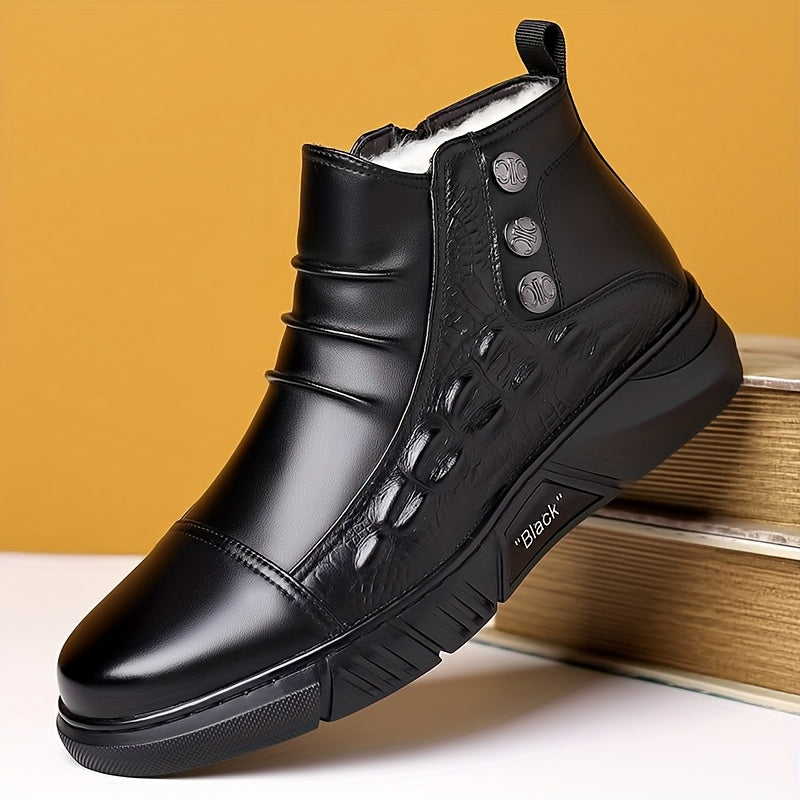 2025 New Winter Men's Thickened Black Mid-Top Business Casual Snow Boots