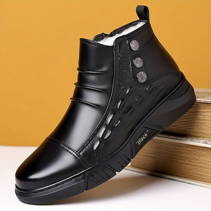 2025 New Winter Men's Thickened Black Mid-Top Business Casual Snow Boots