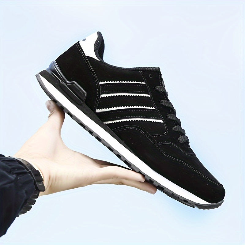 Men's Trendy Solid Old School Style Sneakers, Comfy Non Slip Casual Lace Up Shoes For Men's Outdoor Activities