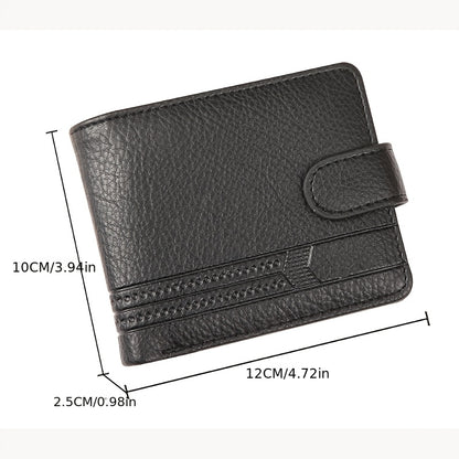 Men'S Ultra-Thin Wallet | Durable Starfruit Pattern Faux Leather, Large Capacity, Secure Snap Closure, Compact and Simple Style, Ideal for Business, Daily Use, and Gifts - Black | Perfect for Valentine'S Day, Birthdays, Anniv