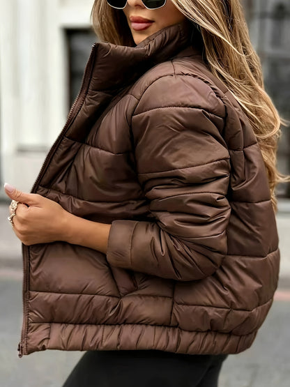 Women's Autumn Winter Stand Collar Zippered Warm Jacket