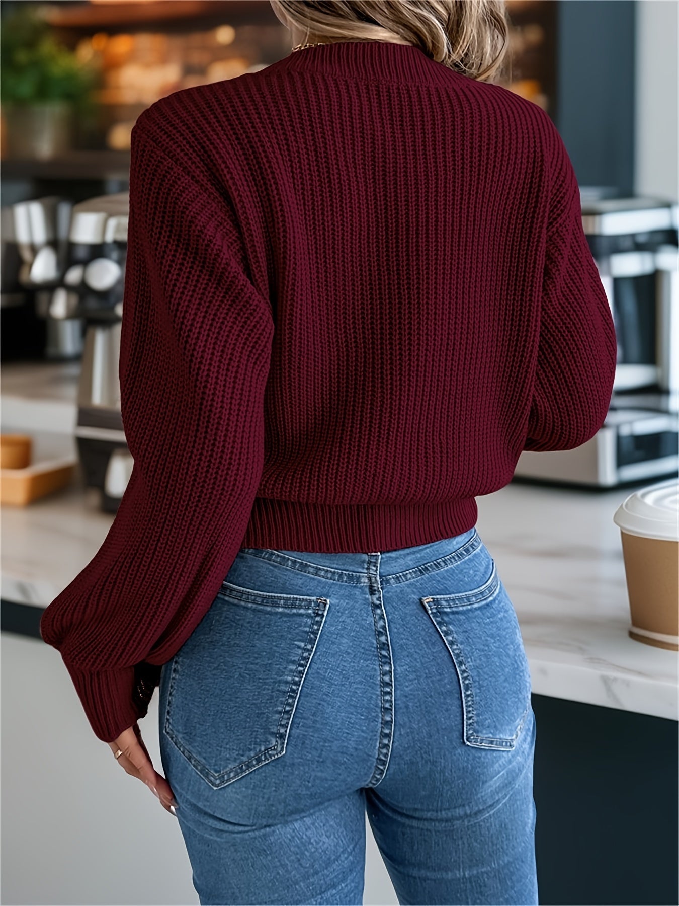 Elegant Cable Knit Sweater for Women - Casual Long Sleeve, Round Neck Pullover in Solid Color, Perfect for Fall/Winter