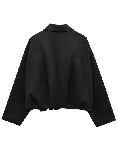 Կանացի վինտաժային բոմբեր բաճկոն - ազատ չափի երկար թևքով, կայծակաճարմանդով և իջեցված ուսերով, շագանակագույն առօրյա վերնազգեստ աշուն/ձմեռ համար, չձգվող գործվածք, իդեալական է առօրյա հագուստի համար, աշուն-ձմեռ բաճկոն | Վինտաժային բոմբեր ոճ | Zipp