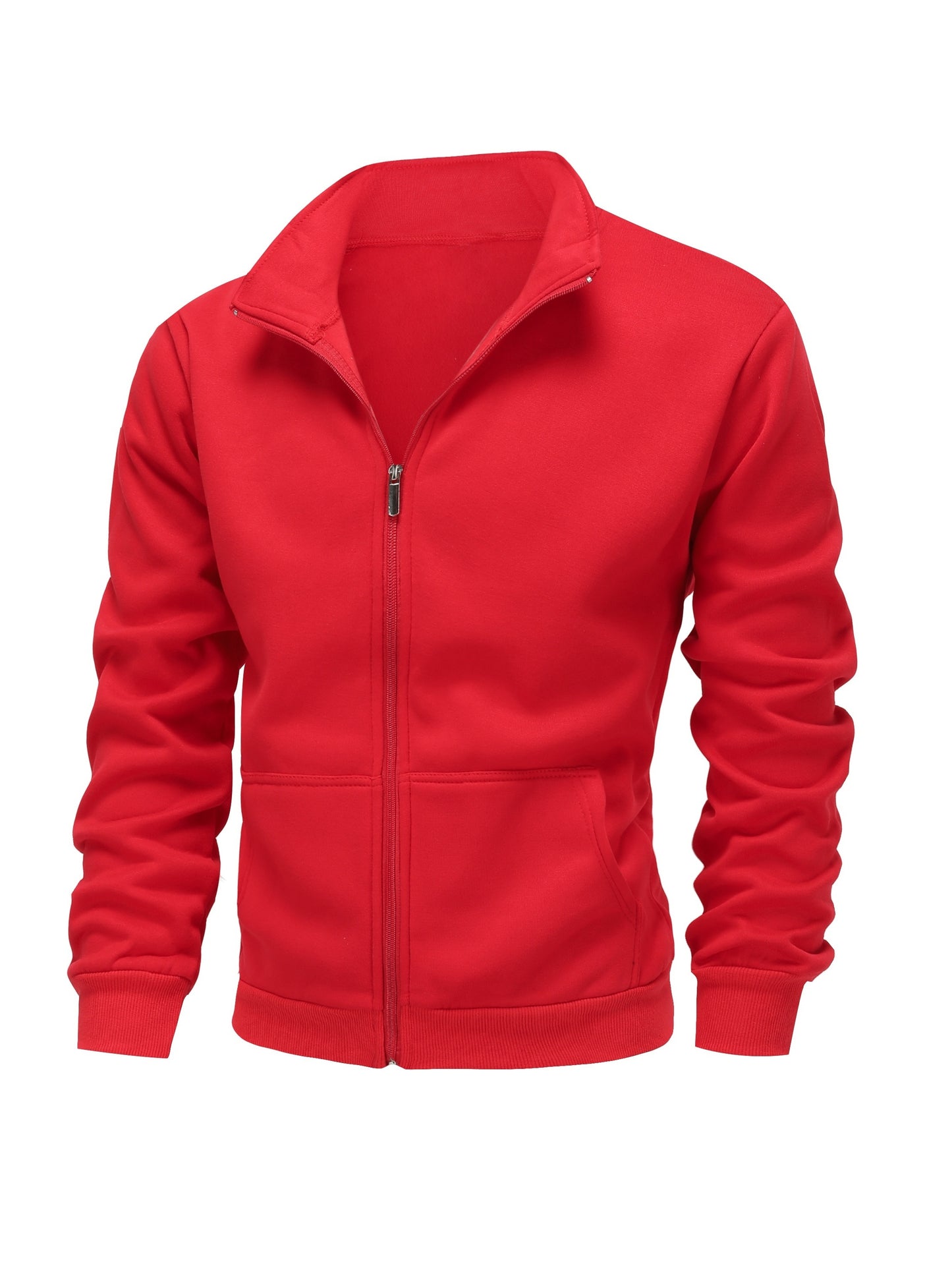 Warm High Neck Jacket, Men's Casual Slant Pocket Zip Up Athletic Jacket For Fall Winter