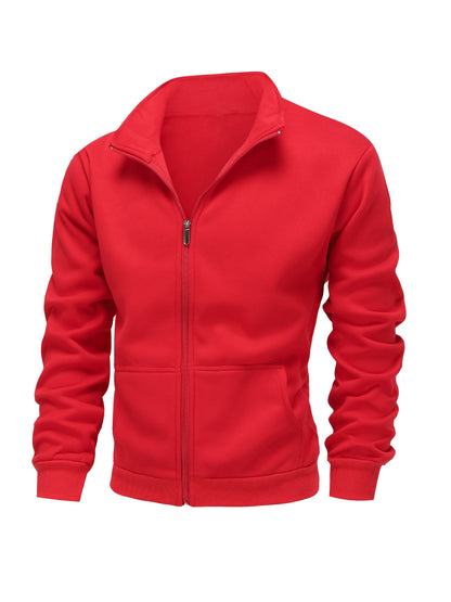 Warm High Neck Jacket, Men's Casual Slant Pocket Zip Up Athletic Jacket For Fall Winter
