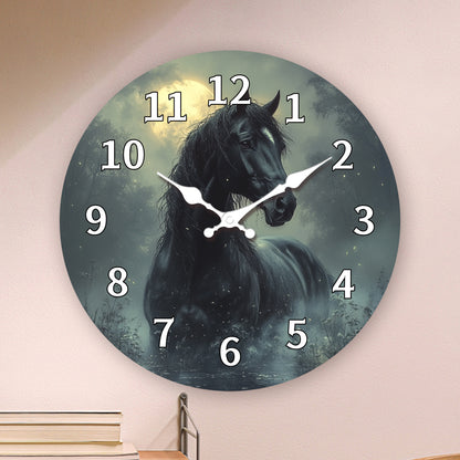 1pc, Wooden Wall Clock, Animal Theme - Majestic Horse Pattern Design, Silent Clock, Suitable for Living Room, Bedroom, Kitchen, Office Decoration, Modern Home Decor, Ideal Birthday, Holiday, New Year Gift (AA Battery Not Incl