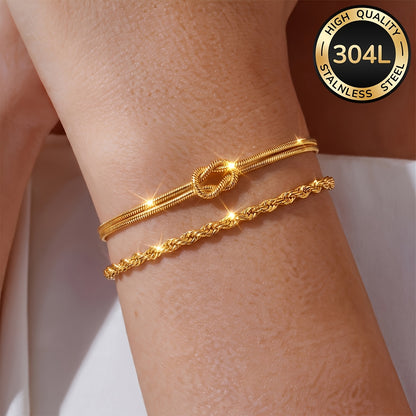 Women's 2pcs 18K Gold Plated Stainless Steel Bracelets - Elegant Daily