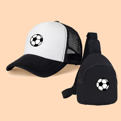Kids Breathable Soccer Print Baseball Cap & Crossbody Bag Set