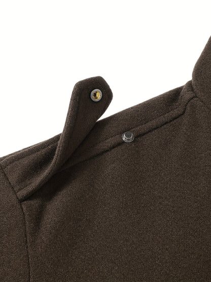 Men's Stylish Autumn/Winter Warm Polyester Casual Jacket with Lapel Collar, Zipper Closure, and Pockets - 100% Polyester Solid Color Loose Fit Coat