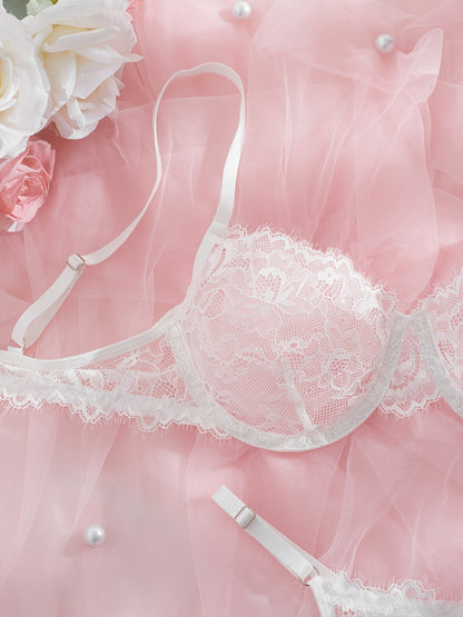 Sexy Lace Eyelash Strappy Lingerie Set for Women