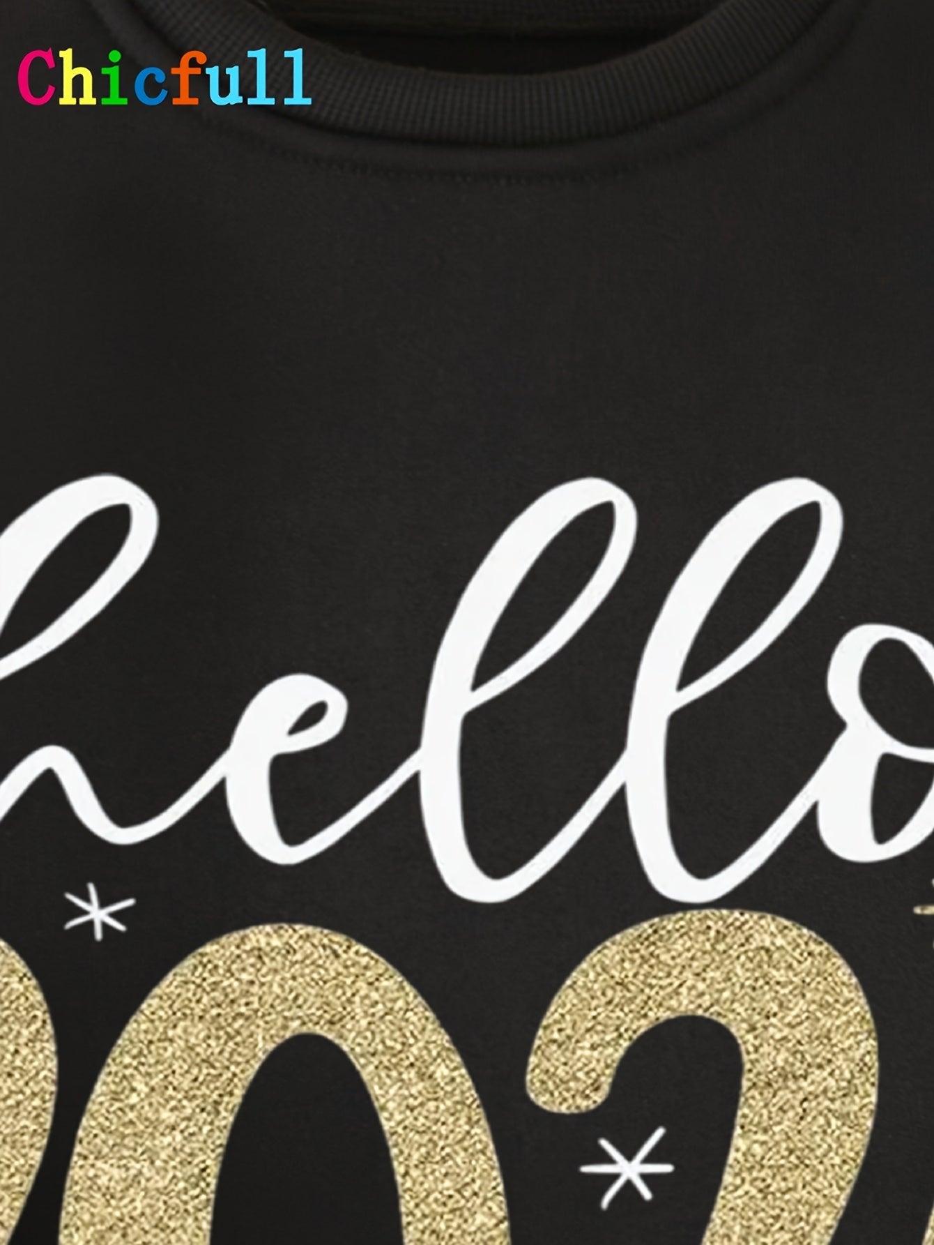 CHICFULL Boys' Hello 2026 New Year's Eve Party Sweatshirt - Glittery Golden Lettering & Number Print, Thickened Warm Round Neck Pullover, All-Season Casual Sweater for 2025-2026 Birthday Celebrations & Casual Attire, Machine