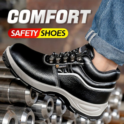Reinforced Anti-Puncture & Anti-Smashing Safety Work Boots for Men - Heavy-Duty Steel Toe Cap, Anti-Piercing Cushioned Insole, PU Upper & Lining, All-Terrain Traction - Winter/Spring/Fall Construction/Industrial/Construction/