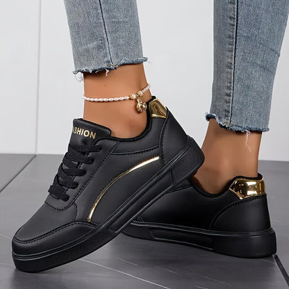 Women'S Fashion Sneakers, Low Top Lace-Up Sports Shoes, Solid Color with Glitter Embellishment, Lightweight All-Season Casual White Trainers, Durable EVA Sole, Fabric Inner & Insole, Microfiber Upper - Positioning Printing
