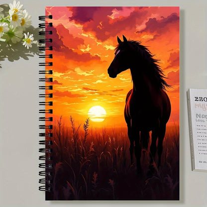 Sunset Horse Spiral Notebook - College Grid Design, High-Quality Paper Suitable for Office, School & Art Notes - Perfect Gift for Friends, Teachers, Students, Sisters & Brothers, Horse Theme with Serene Patterns and Artistic