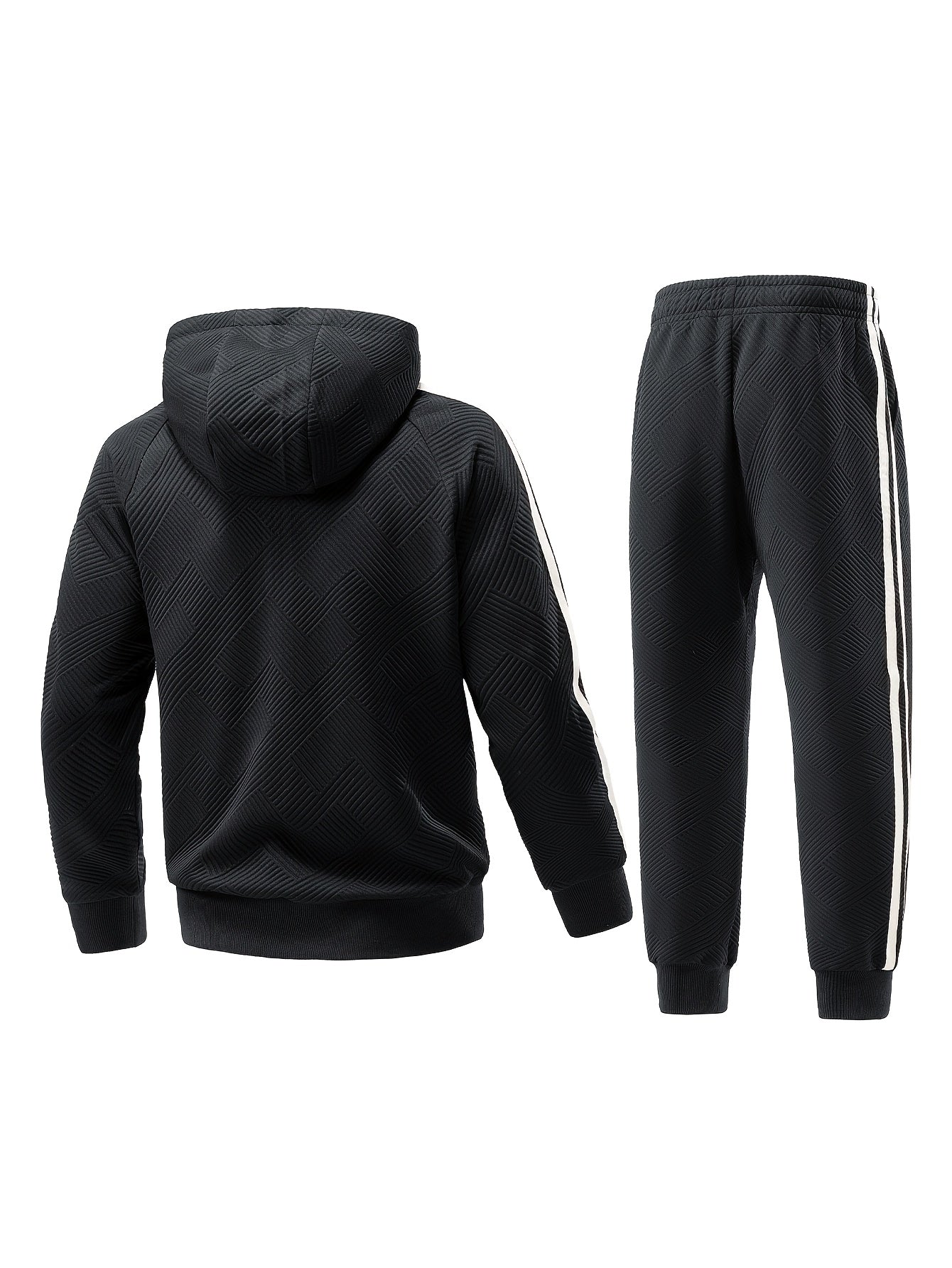 Men's Spring & Fall Jacquard Embroidered Striped Tracksuit Set - 2pcs Zip-Up Hoodie & Pants for Daily Wear, Sports & Outdoor Trips