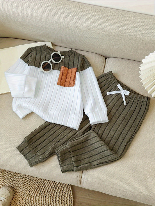 Baby Boy Color-Block Sweater & Pants Set for Fall