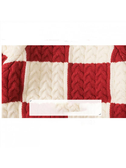 Կարմիր և սպիտակ Cable- սվիտեր բաճկոն - Շոտլանդական ոճով տղաների և աղջիկների համար նախատեսված գեղեցիկ ձմեռային վերարկու, լվացքի մեքենայով լվացվող կլոր վզով կարդիգան՝ Սուրբ Ծննդյան, Նոր տարվա և առօրյա հագուստի համար (մինչև)