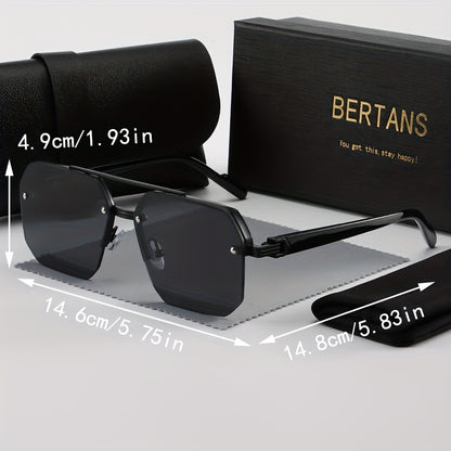 BERTANS Retro Semi-Rimless Metal Sunglasses for Men & Women