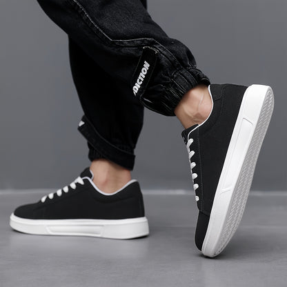 Men's Trendy Solid Skate Shoes, Comfy Non Slip Casual Lace Up Sneakers For Men's Outdoor Activities