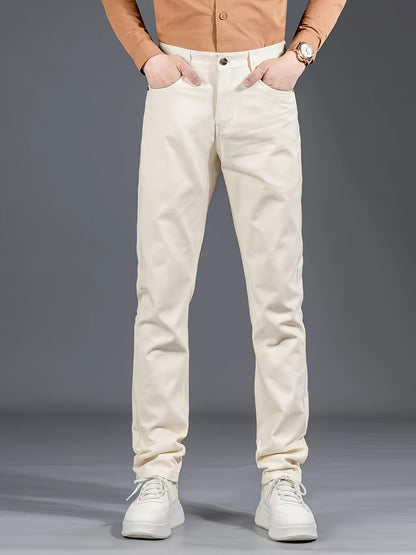Men's Solid Color Mid Waist Regular Fit Cotton Dress Pants with Zipper Fly – Non-Stretch Woven Fabric – Basics Style for Mature Occasions – Fall/Winter Collection