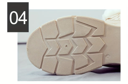 Women'S Winter Boots - Thick Platform Sole for Height & Traction, Lace-Up Mid-Calf Boots with PU Synthetic Cover Upper, Non-Slip PVC Outsole - Beige/White Cold Weather Shoes for Everyday, Formal, Party - Easy-Clean & Durable