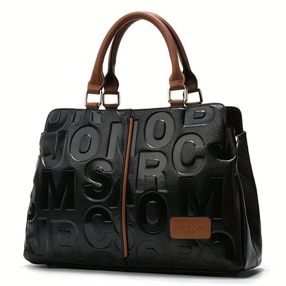 Stylish Black Genuine Leather Handbag with Brown Accents