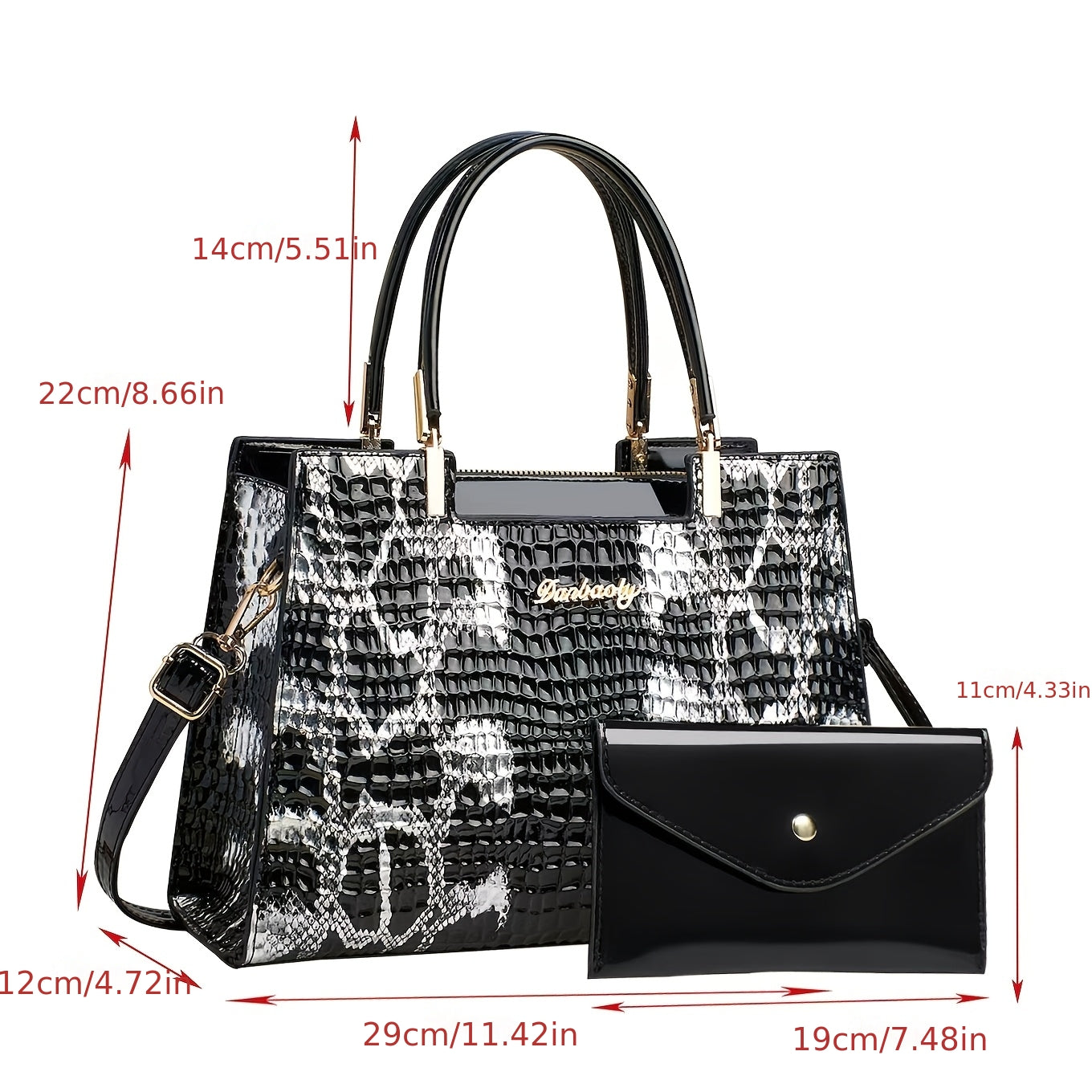 Women's PU Crocodile Pattern Large Capacity Shoulder Bag