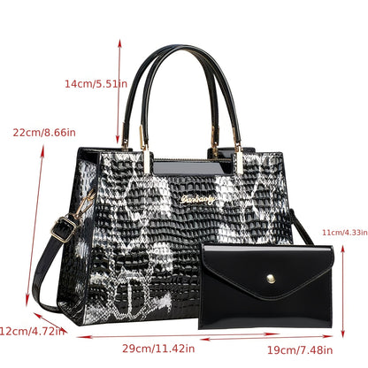 Women's PU Crocodile Pattern Large Capacity Shoulder Bag