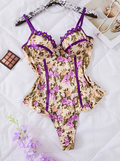 Elegant Floral Purple Lace Jumpsuit for Festivals & Parties