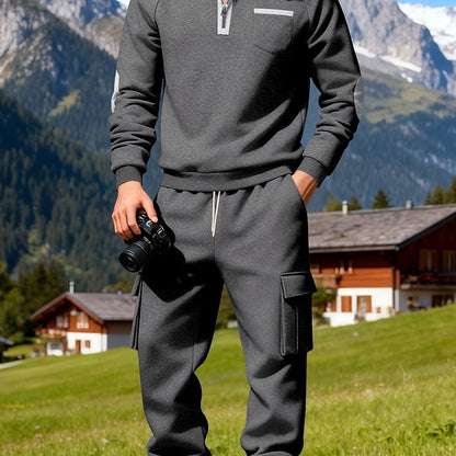 Men's New Product: Men's Casual Sportswear Set for Outdoor Workwear and Daily Commuting, Fashionable Hoodless Sweatshirt with Lining and Extra Thickness, Suitable for Outdoor Walks