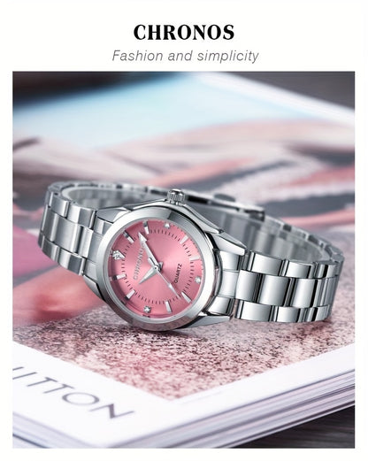 CHRONOS Women'S Fashionable Casual Quartz Watch Features a Stainless Steel Strap, Perfect for Business Elegance And Sophistication. This Exquisite And Compact Outdoor Sports Watch Is Ideal for Daily Wear And Outings, Making I
